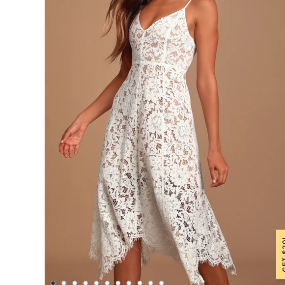 Lulu’s Lace Eyelet Wedding Rehearsal Dress Size Medium White & Nude Midi - Picture 2 of 5